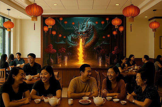 A striking East Asian dragon winds through swirling mist and firework-lit skies, its silver scales glowing against a twilight festival backdrop filled with lanterns. Rich in cultural symbolism and rendered in ultra-high resolution, this digital artwork is printable at both 300 and 600 DPI—ideal for collectors seeking premium medium to large-format fine art prints.